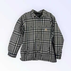 Carhartt SHERPA LINED FLANNEL SHACKET JACKET Men's 2XL Gray Plaid